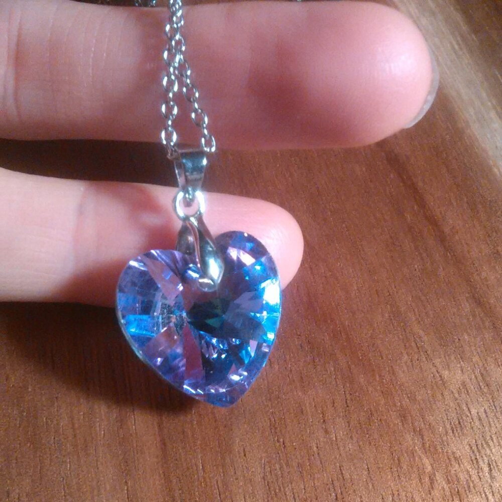 Mystic Glass Heart Brass Pendant Stainless Steel Necklace